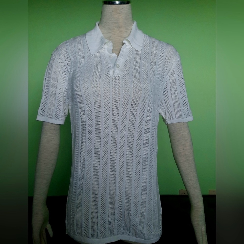 DKNY White Coton mesh polo shirt